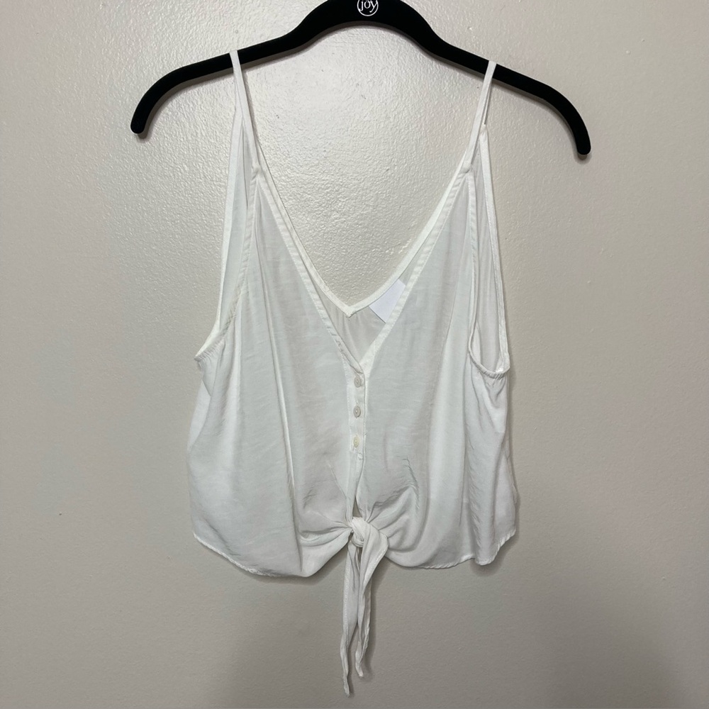 Skylar + Madison Ivory V Neck Button Crop Tie Front Tank Top Size L
